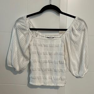White puff sleeve crop blouse